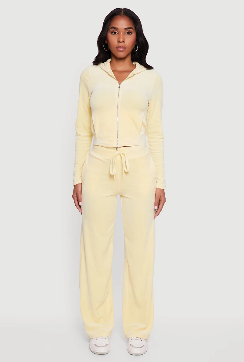 Drawstring High Waisted Velour Sweatpants