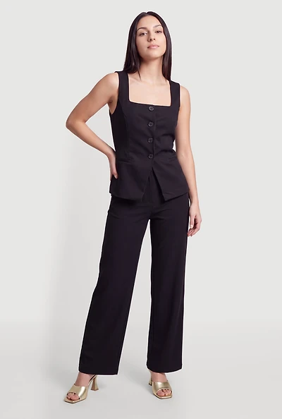 Ribbed Knit Pull On Wide Leg Dress Pants