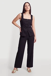 Ribbed Knit Pull On Wide Leg Dress Pants