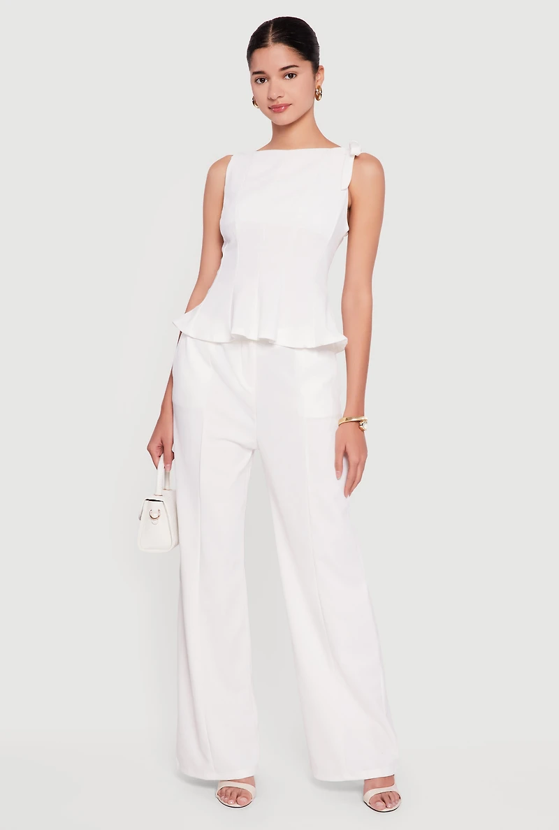 Bow Detail Sleeveless Boat Neck Peplum Top