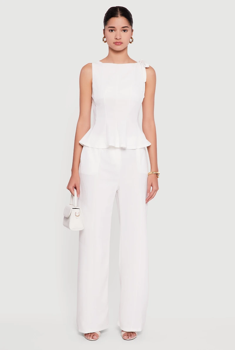 Bow Detail Sleeveless Boat Neck Peplum Top