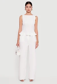 Bow Detail Sleeveless Boat Neck Peplum Top