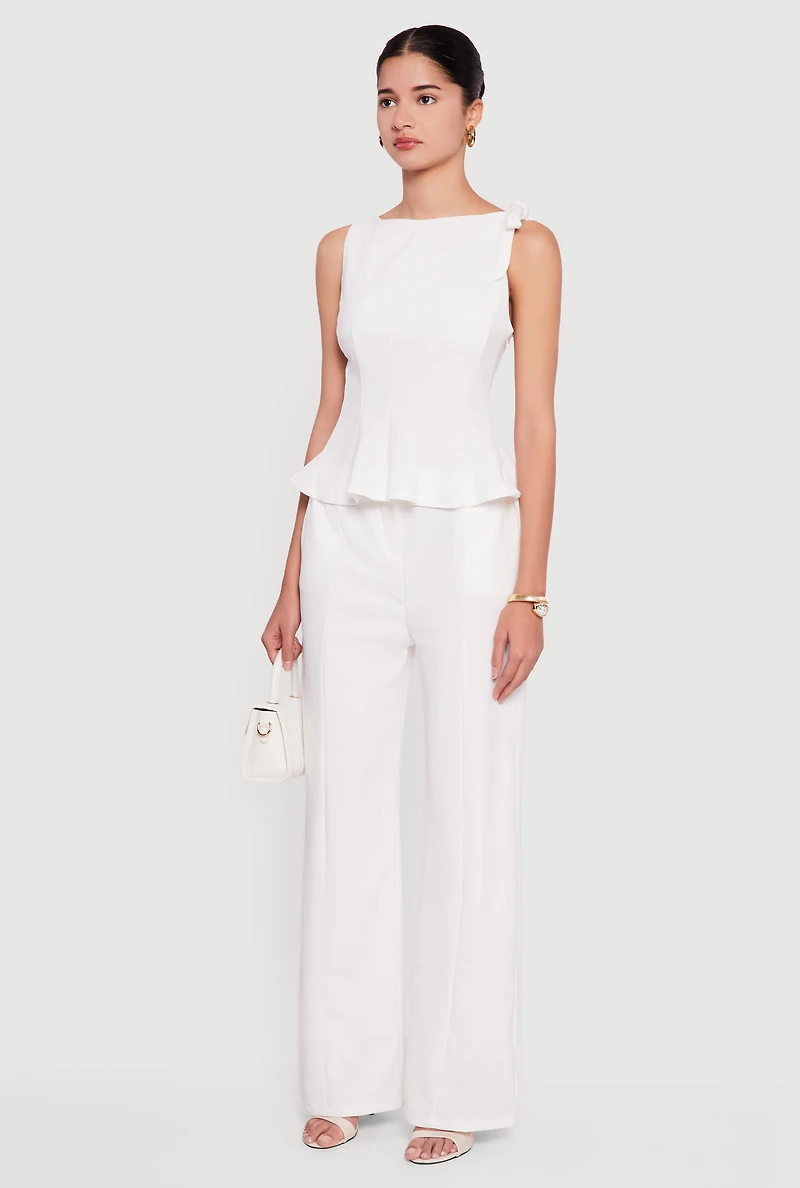 Bow Detail Sleeveless Boat Neck Peplum Top