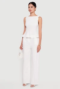 Bow Detail Sleeveless Boat Neck Peplum Top