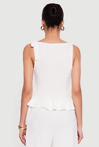 Bow Detail Sleeveless Boat Neck Peplum Top