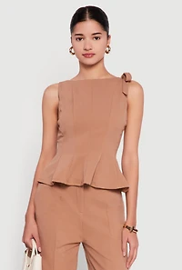 Bow Detail Sleeveless Boat Neck Peplum Top