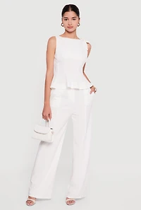 Solid Crepe Knit Wide Leg Dress Pants