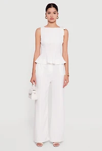 Solid Crepe Knit Wide Leg Dress Pants