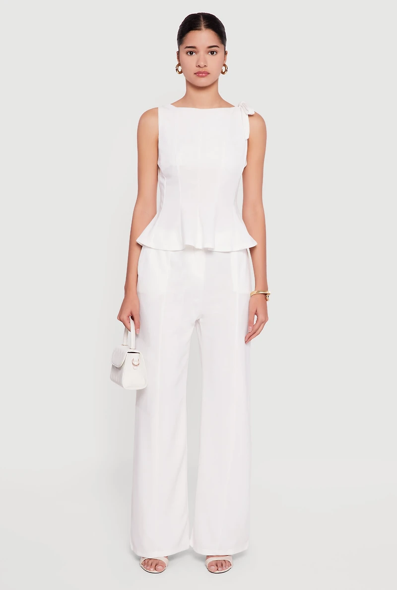 Solid Crepe Knit Wide Leg Dress Pants