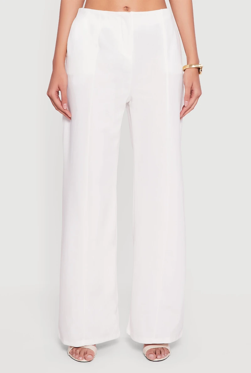 Solid Crepe Knit Wide Leg Dress Pants