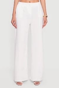 Solid Crepe Knit Wide Leg Dress Pants