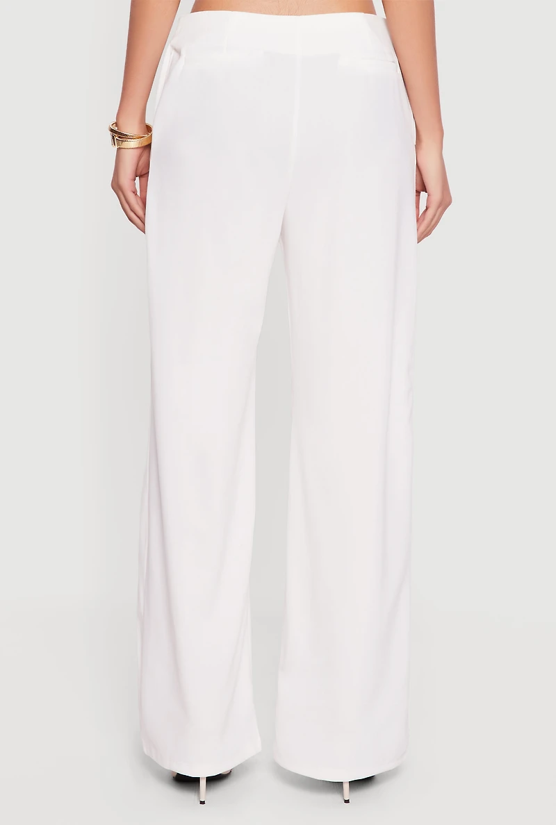Solid Crepe Knit Wide Leg Dress Pants