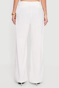Solid Crepe Knit Wide Leg Dress Pants