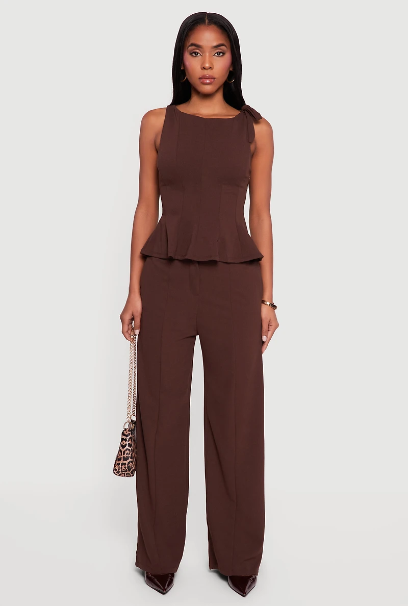 Womens Solid Crepe Knit Wide Leg Dress Pants,