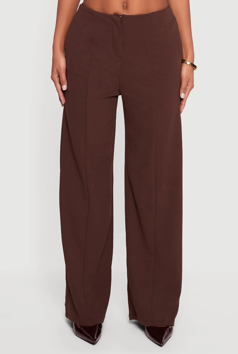 Womens Solid Crepe Knit Wide Leg Dress Pants,