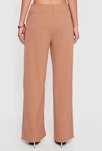Solid Crepe Knit Wide Leg Dress Pants