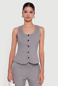 Button Front Houndstooth Blazer Vest