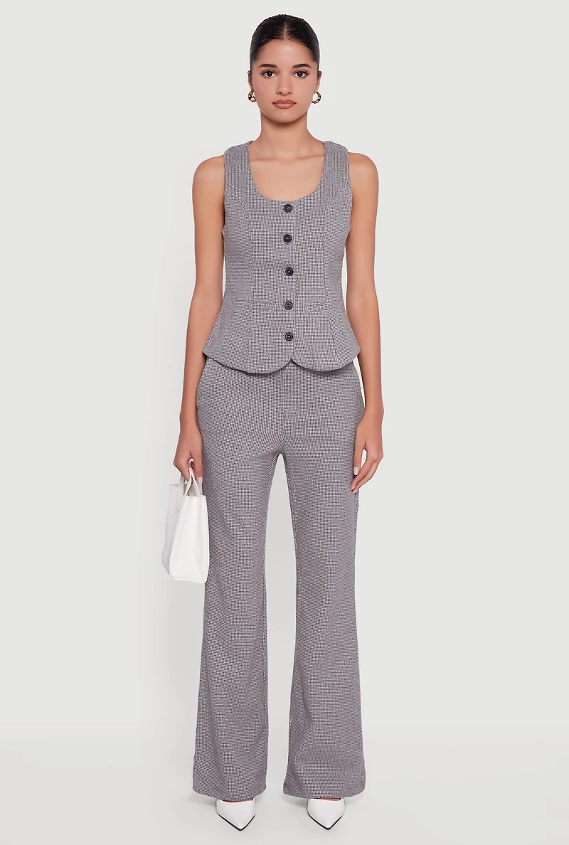 Button Front Houndstooth Blazer Vest