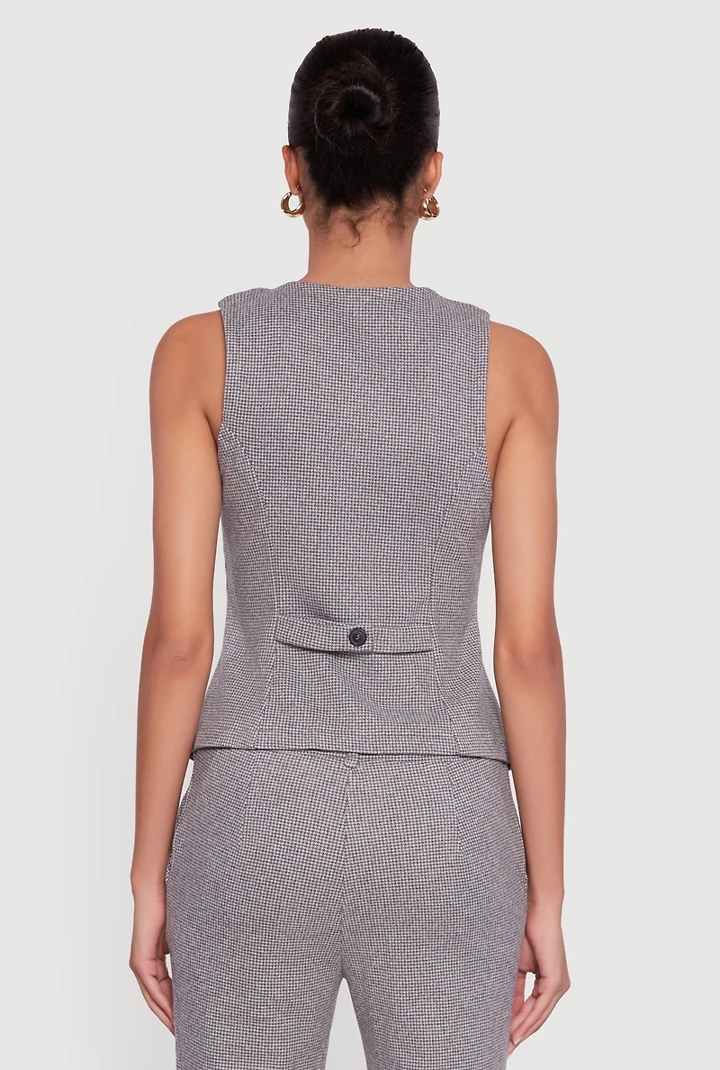 Button Front Houndstooth Blazer Vest