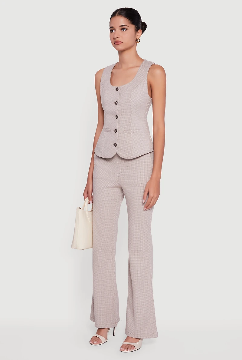 Womens Button Front Houndstooth Blazer Vest, S