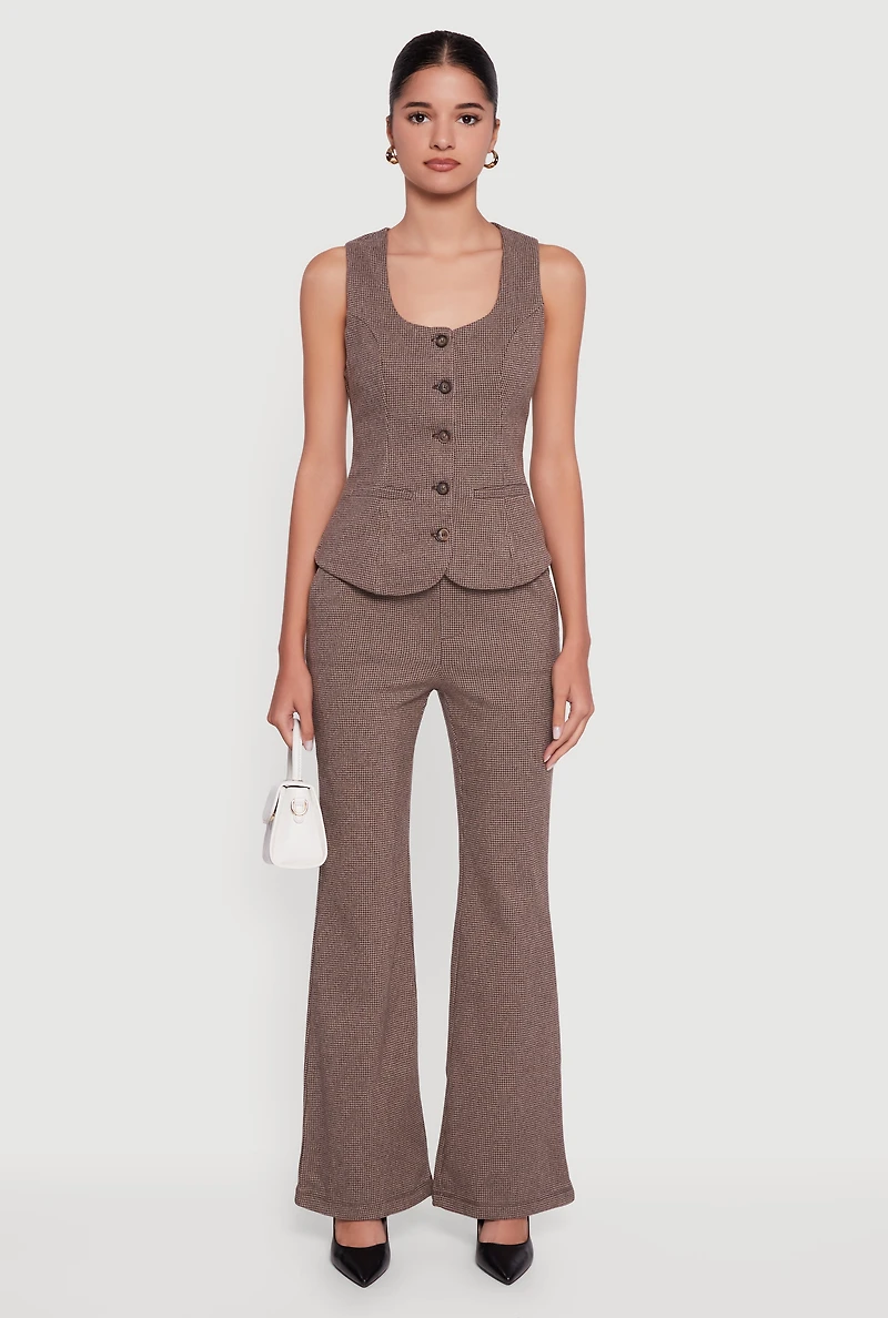 Womens Button Front Houndstooth Blazer Vest,