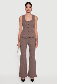 Womens Button Front Houndstooth Blazer Vest,