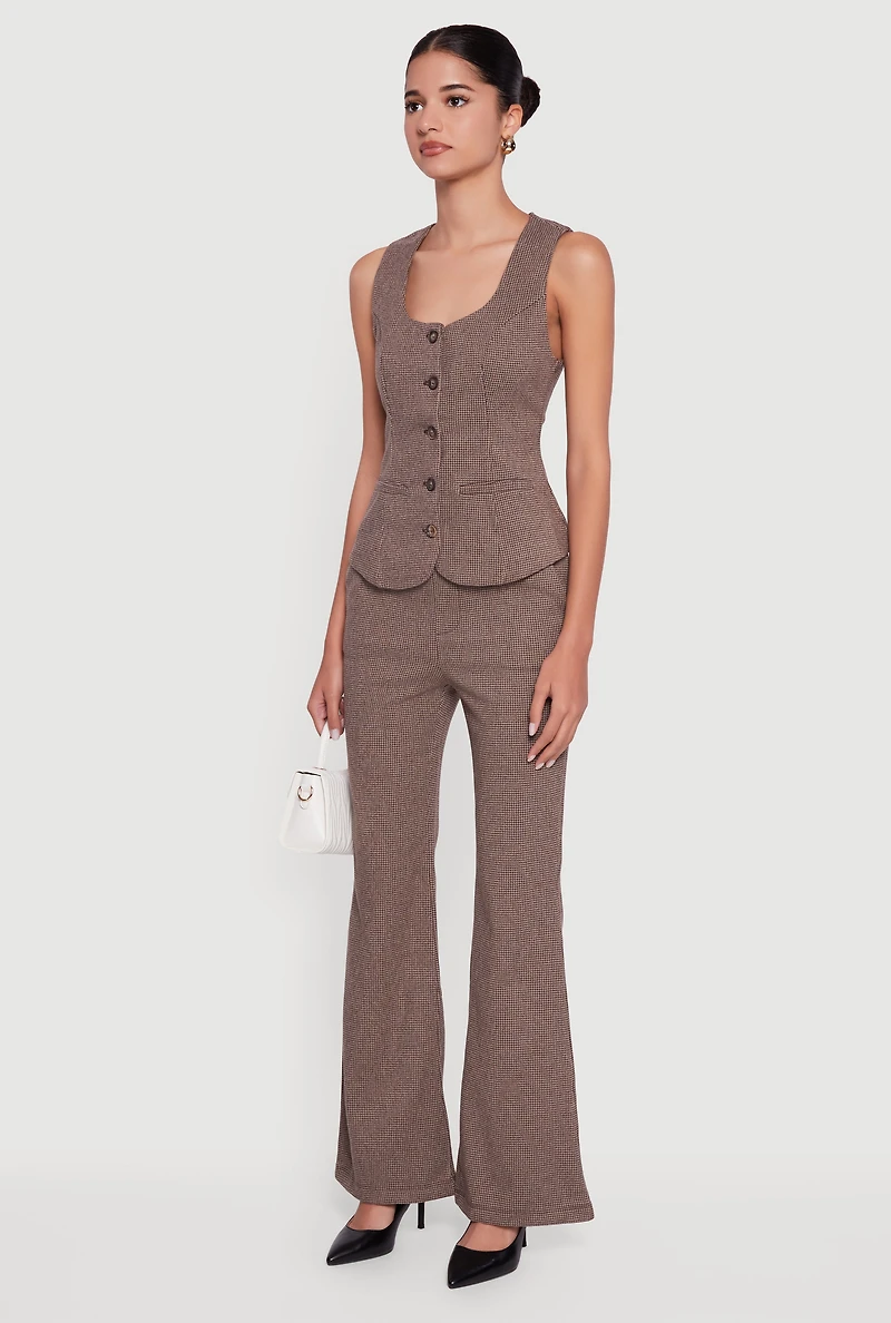 Womens Button Front Houndstooth Blazer Vest,