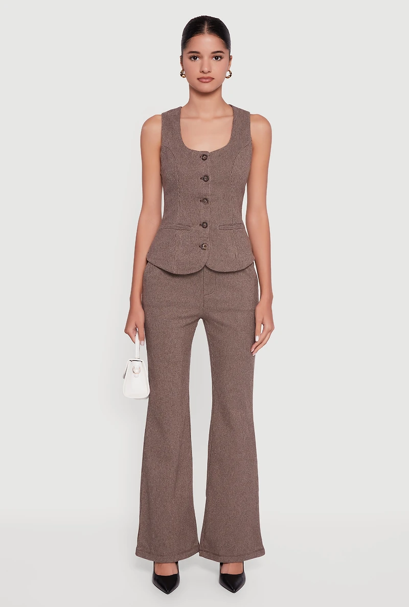 Houndstooth Flare Leg Dress Pants