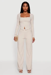 Womens Brushed Knit Long Sleeve Square Neck Top, S