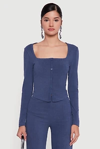 Brushed Knit Long Sleeve Square Neck Top