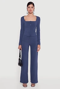 Brushed Knit Long Sleeve Square Neck Top