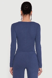 Brushed Knit Long Sleeve Square Neck Top