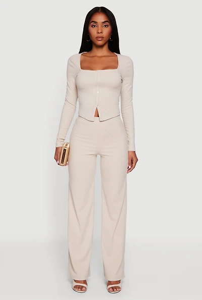 Brushed Knit High Waisted Wide Leg Pants