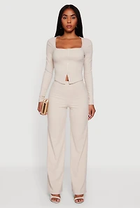 Brushed Knit High Waisted Wide Leg Pants