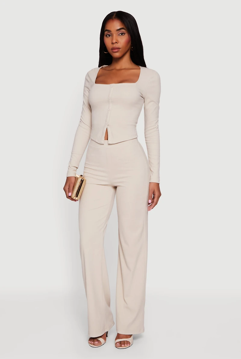 Brushed Knit High Waisted Wide Leg Pants