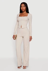 Brushed Knit High Waisted Wide Leg Pants