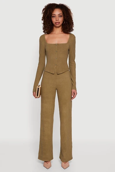 Womens Brushed Knit High Waisted Wide Leg Pants,