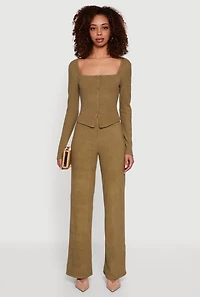 Brushed Knit High Waisted Wide Leg Pants