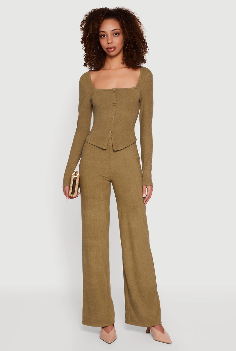 Brushed Knit High Waisted Wide Leg Pants