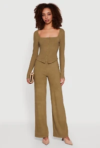 Brushed Knit High Waisted Wide Leg Pants