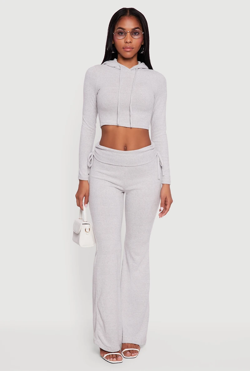 Womens Long Sleeve Pullover Cropped Hoodie, Grey, Size S