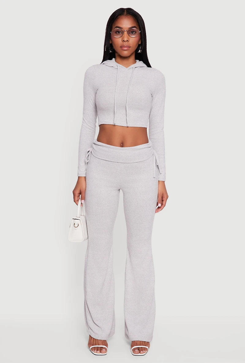 Womens Long Sleeve Pullover Cropped Hoodie, Grey, Size S