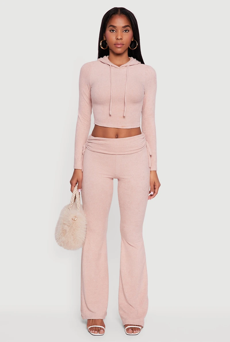 Womens Long Sleeve Pullover Cropped Hoodie, Pink, Size L