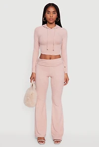 Womens Long Sleeve Pullover Cropped Hoodie, Pink, Size L