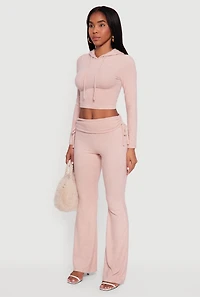 Womens Long Sleeve Pullover Cropped Hoodie, Pink, Size L