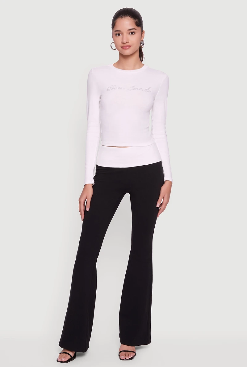 Womens Dream About Me Rhinestone Baby Tee, White,