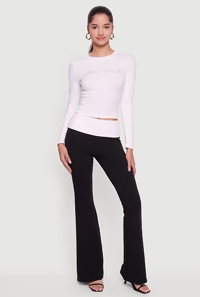 Contrast Fold Over Waistband Flared Pants