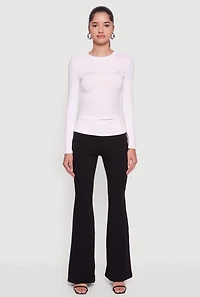 Contrast Fold Over Waistband Flared Pants