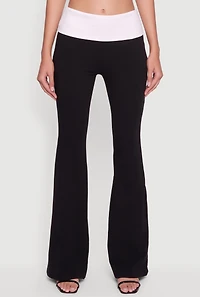 Contrast Fold Over Waistband Flared Pants