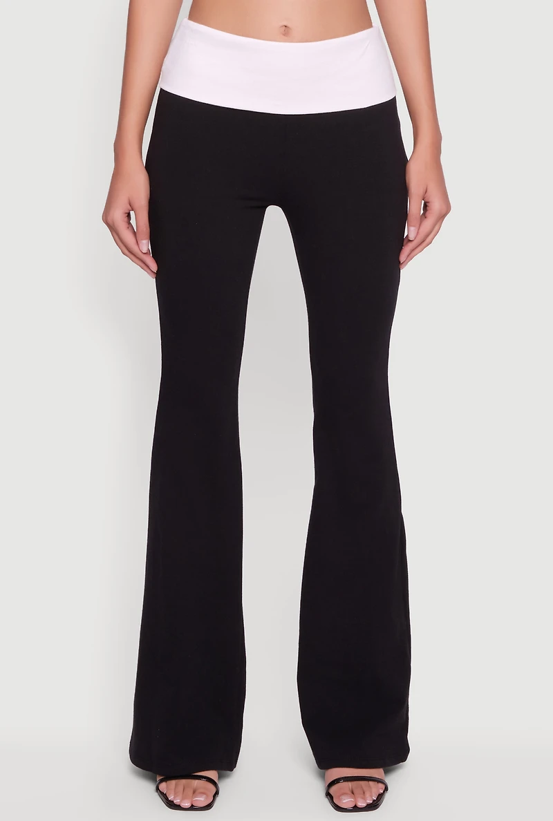 Contrast Fold Over Waistband Flared Pants